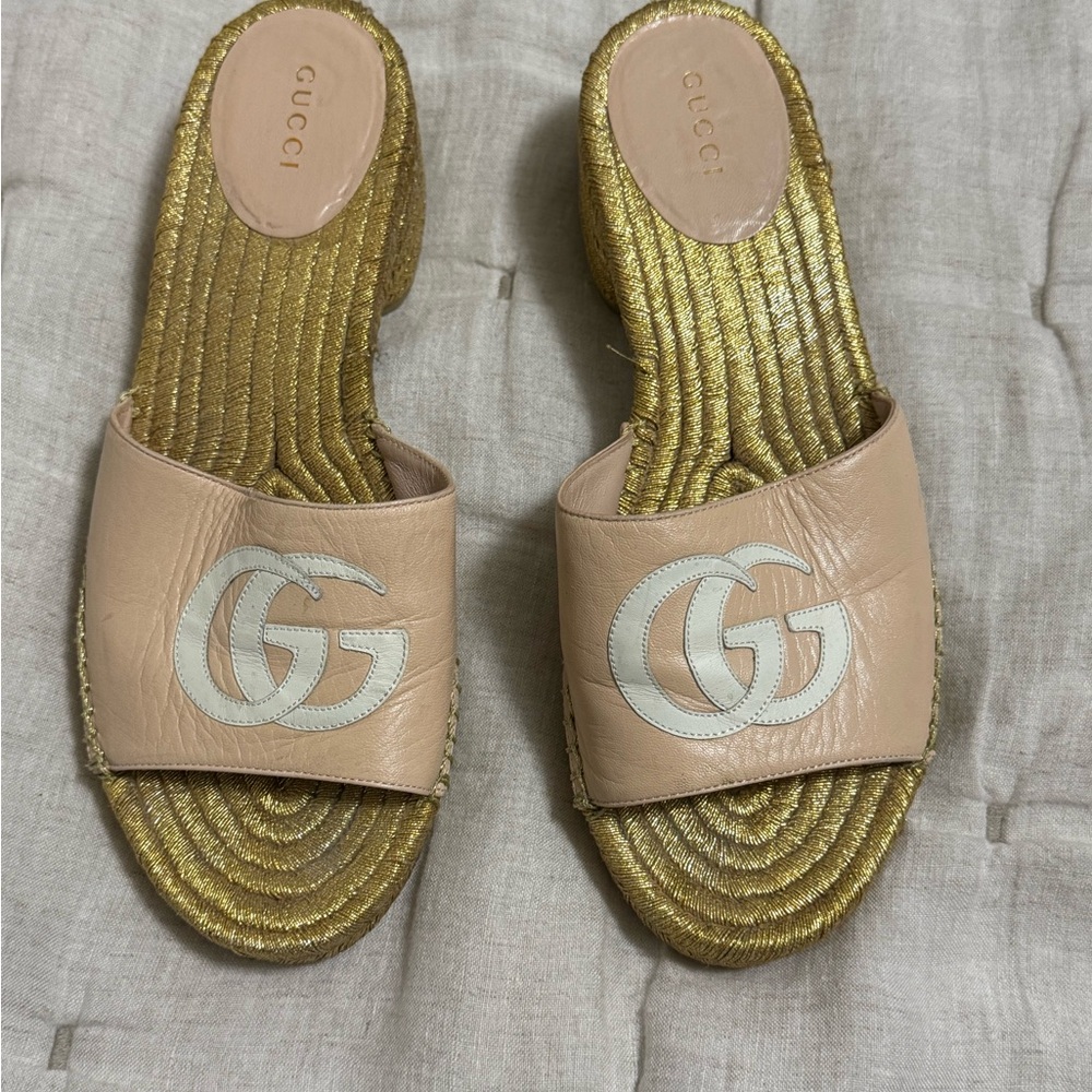 Gucci Tan and Gold Espadrilles Shoes
